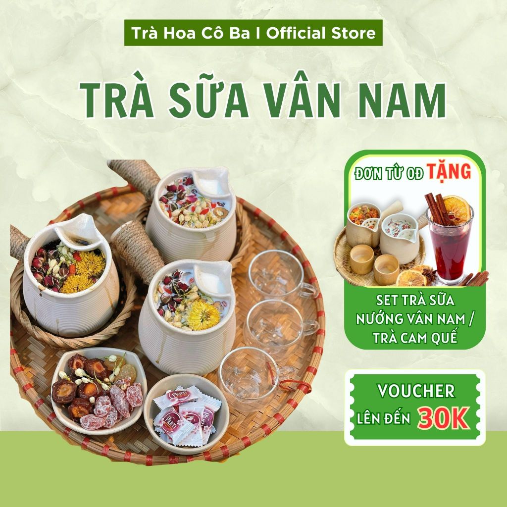 Trà Sữa Nướng Vân Nam, Set nguyên liệu Trà sữa tự nấu tại nhà chuẩn vị nấu 3 cốc- 9 vị thơm ngon Trà Hoa Cô Ba