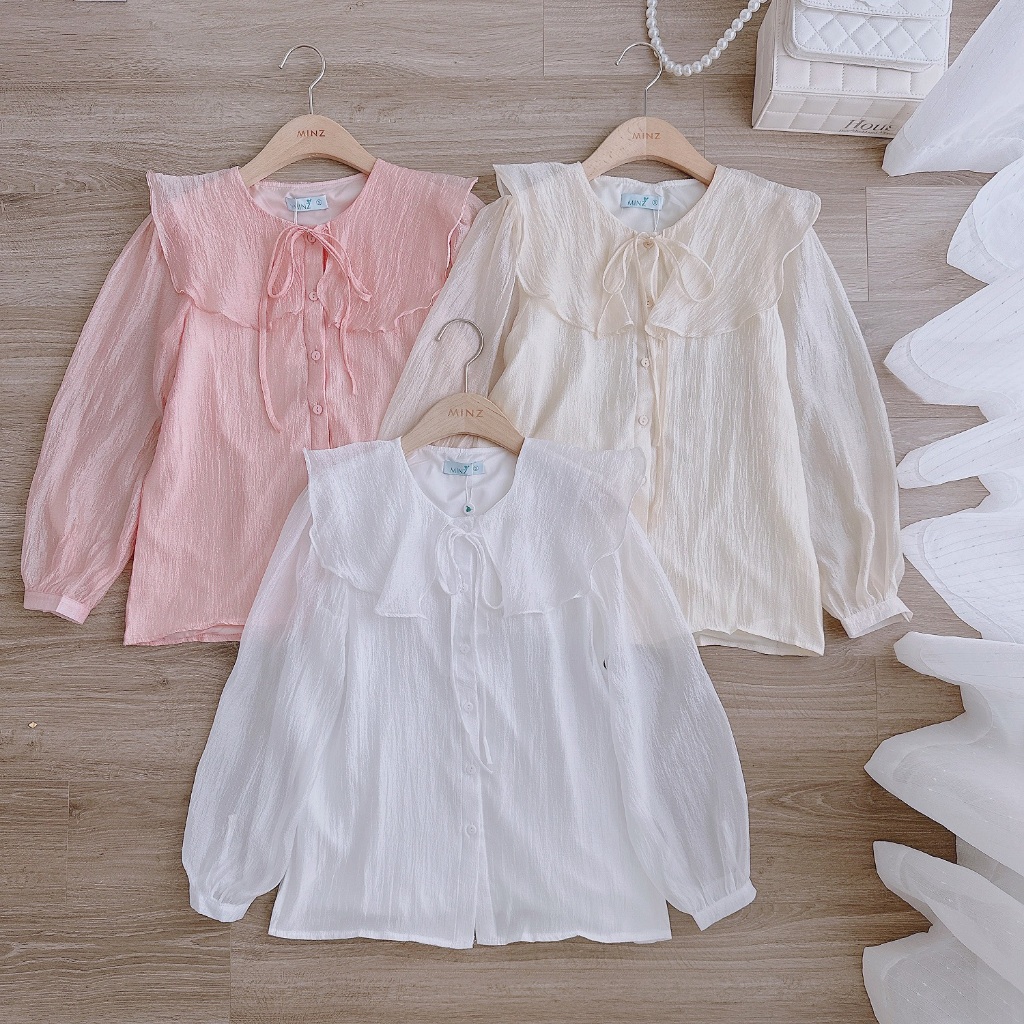 Áo Sơ Mi Tơ MINZ STORE Mã 9023, Thiết Kế Cổ Bèo Phong Cách Công Sở