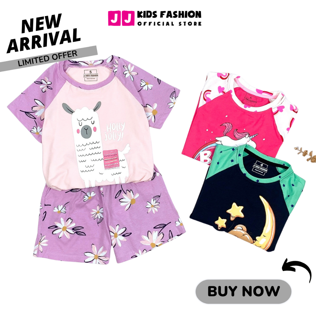 Bộ bé gái mùa hè JJ KIDS thun cotton in hình thú dễ thương 2,3,4,5,6,7,8,9,10,11,12 tuổi [JJK_B31]