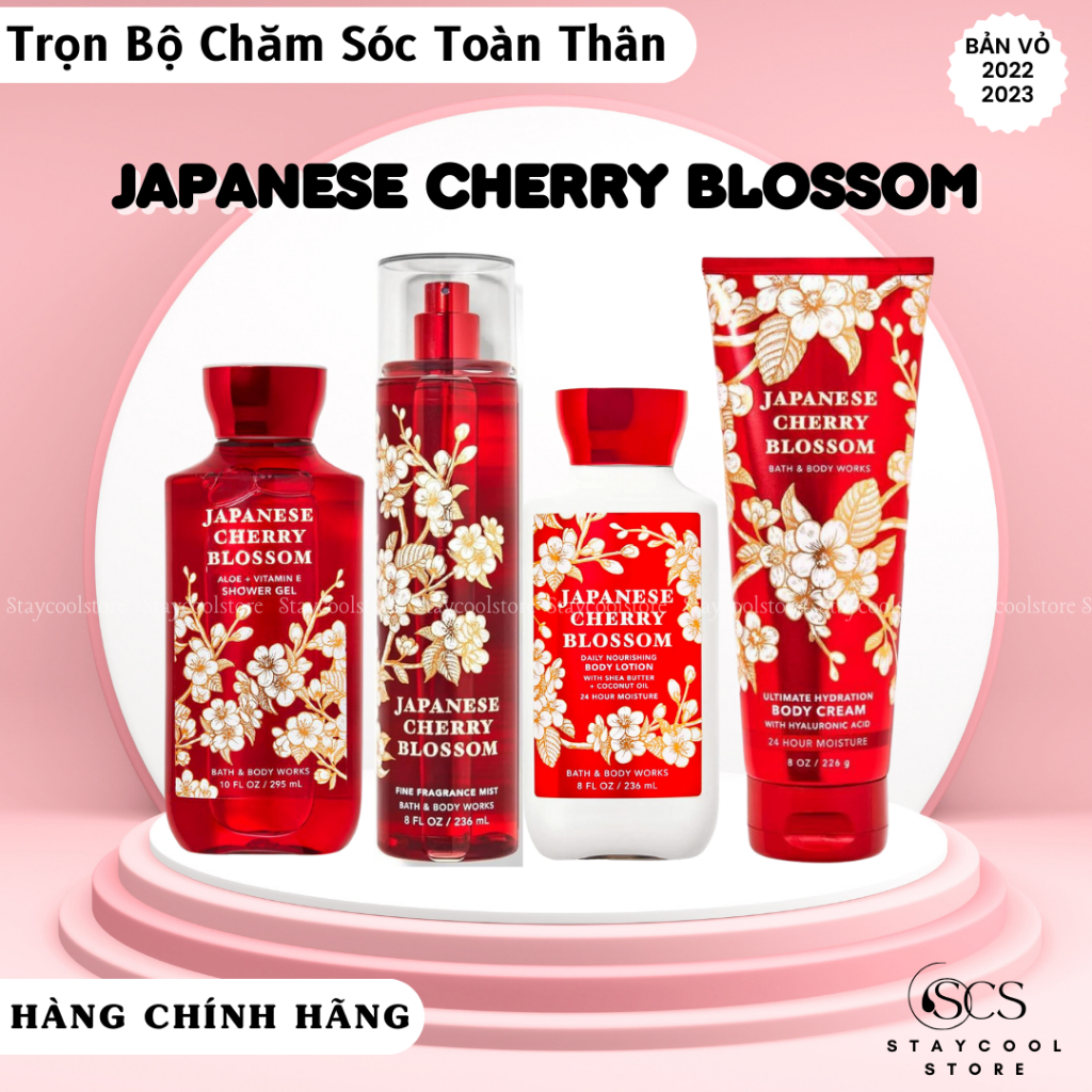 JAPANESE CHERRY BLOSSOM- Trọn Bộ Chăm sóc toàn thân| Xịt thơm- Sữa tắm- Dưỡng thể- Kem tay Bath & Body Works