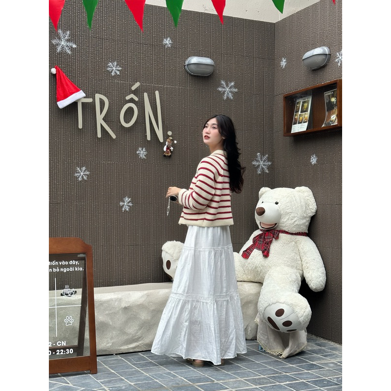 Chân váy dài 90cm chân váy dài 3 tầng phối ren 1m58store