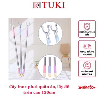 Cây inox phơi quần áo, cây lấy đồ trên cao dài 150m, có thể thu gọn