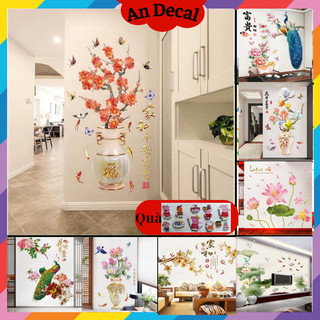 Tranh decal, decal dán tường trang trí phòng khách hình bình hoa, trang trí Tết
