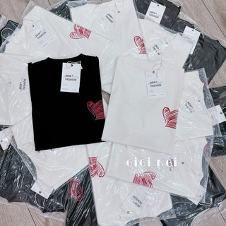 EMPINKCLOTHING - ÁO PHÔNG BASIC HỌA TIẾT TRÁI TIM 2 MÀU ĐEN TRẮNG