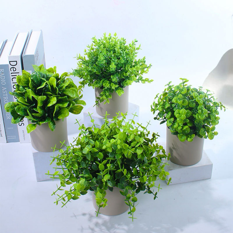 Chậu cây giả màu xám để bàn trang trí nhà cửa, phụ kiện chụp ảnh