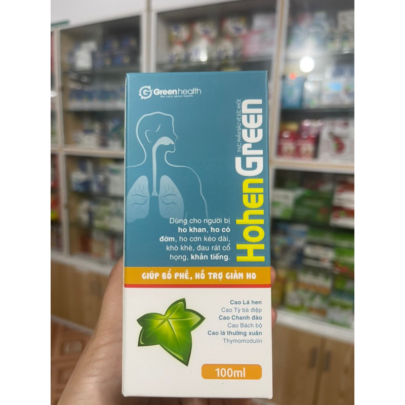 Siro Hohen Green lọ 100ml.Dùng cho người bị ho khan,ho có đờm,ho cơn dài,khò khè,đau rát cổ họng,khả