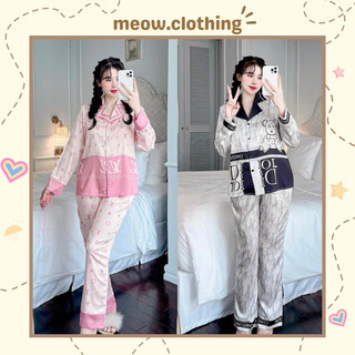 Đồ Mặc Nhà, Bộ Ngủ Nữ, Pijama Tay Dài Chất Liệu Lụa Xước Ánh Kim Thiết Kế