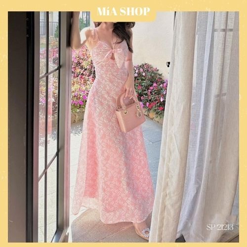 ĐẦM HOA XỐP NƠ NGỰC HỞ LƯNG