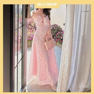 ĐẦM HOA XỐP NƠ NGỰC HỞ LƯNG