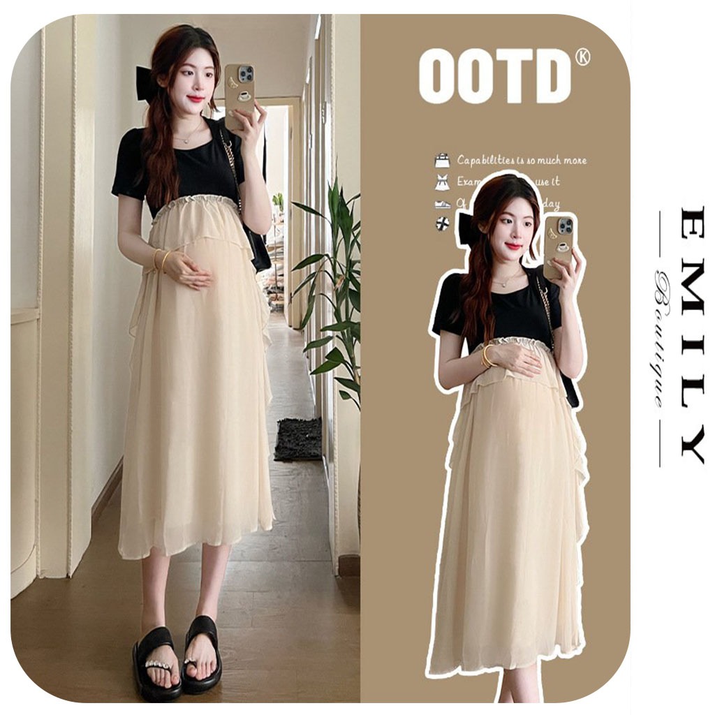 ĐÂM VÁY BẦU XUÂN HÈ N729 ĐẦM BẦU DÁNG SUÔNG DÀI CHẤT LIỆU COTON MỀM MẠI ĐẦM BẦU ĐẸP FREE SIZE