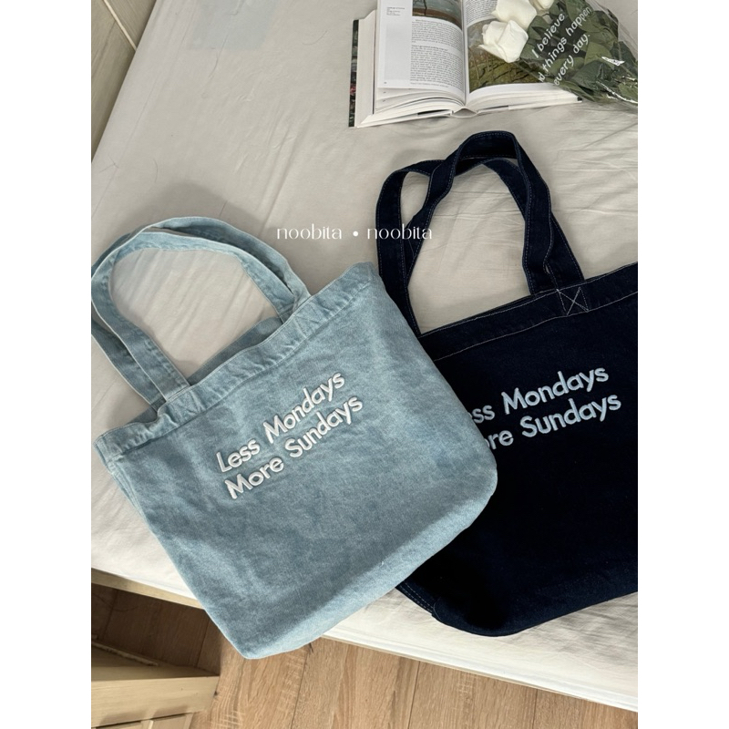 NOOBITA - Túi tote vải jean thêu chữ 2679