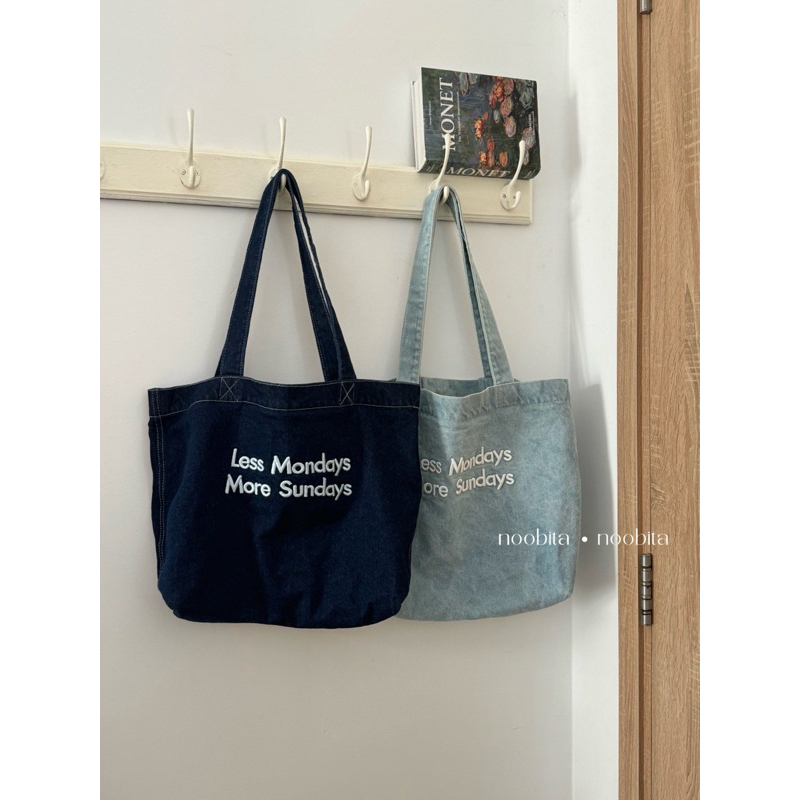 NOOBITA - Túi tote vải jean thêu chữ 2679