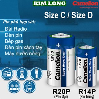 Pin đại pin trung Camelion R20P(Size D),R14P(Size C),pin than(carbon)1.5V.dụng cho bếp gas Âm,đèn pin, đài radio