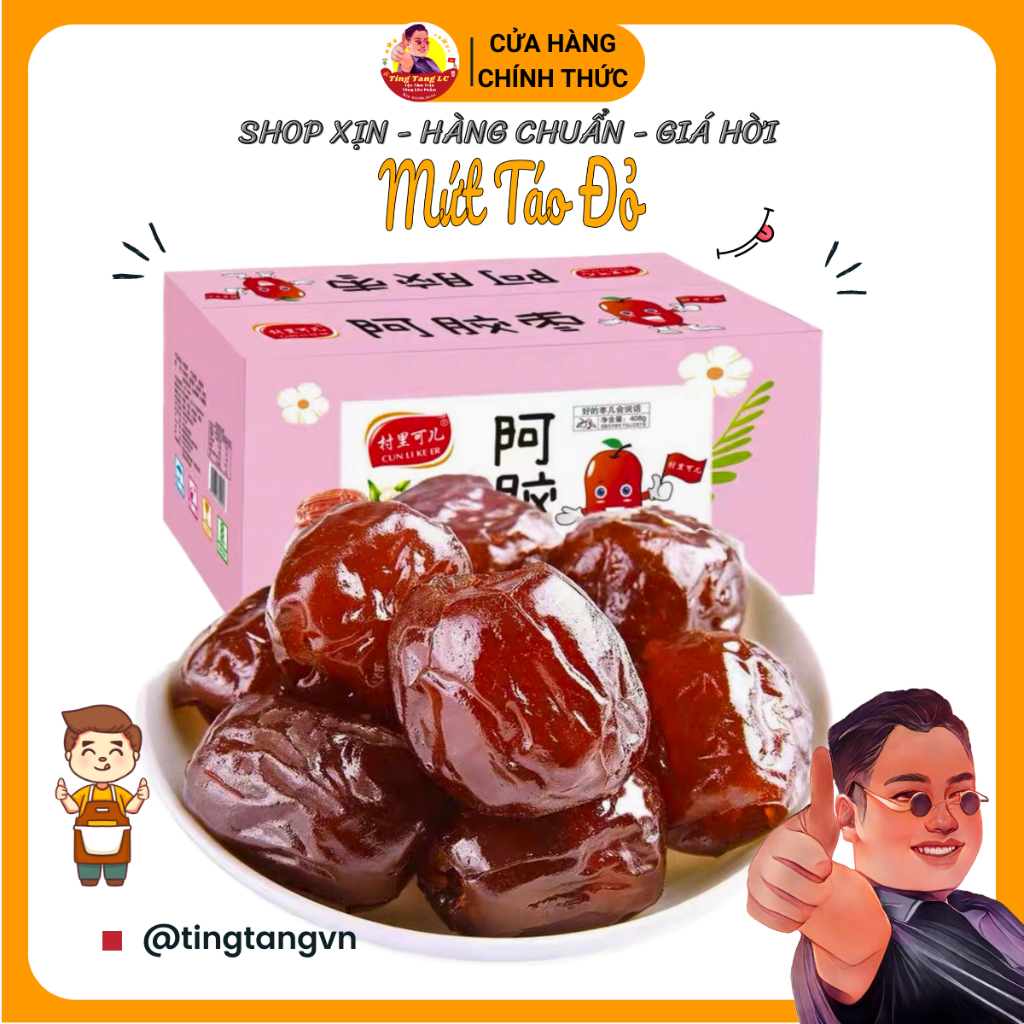 Mứt táo đỏ sấy dẻo Tân Cương, táo dẻo không hạt, hộp 408gr, tingtanglc