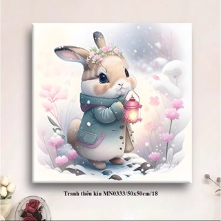 Tranh thêu chữ thập thỏ con đáng yêu thêu kín MN0333 50*50cm