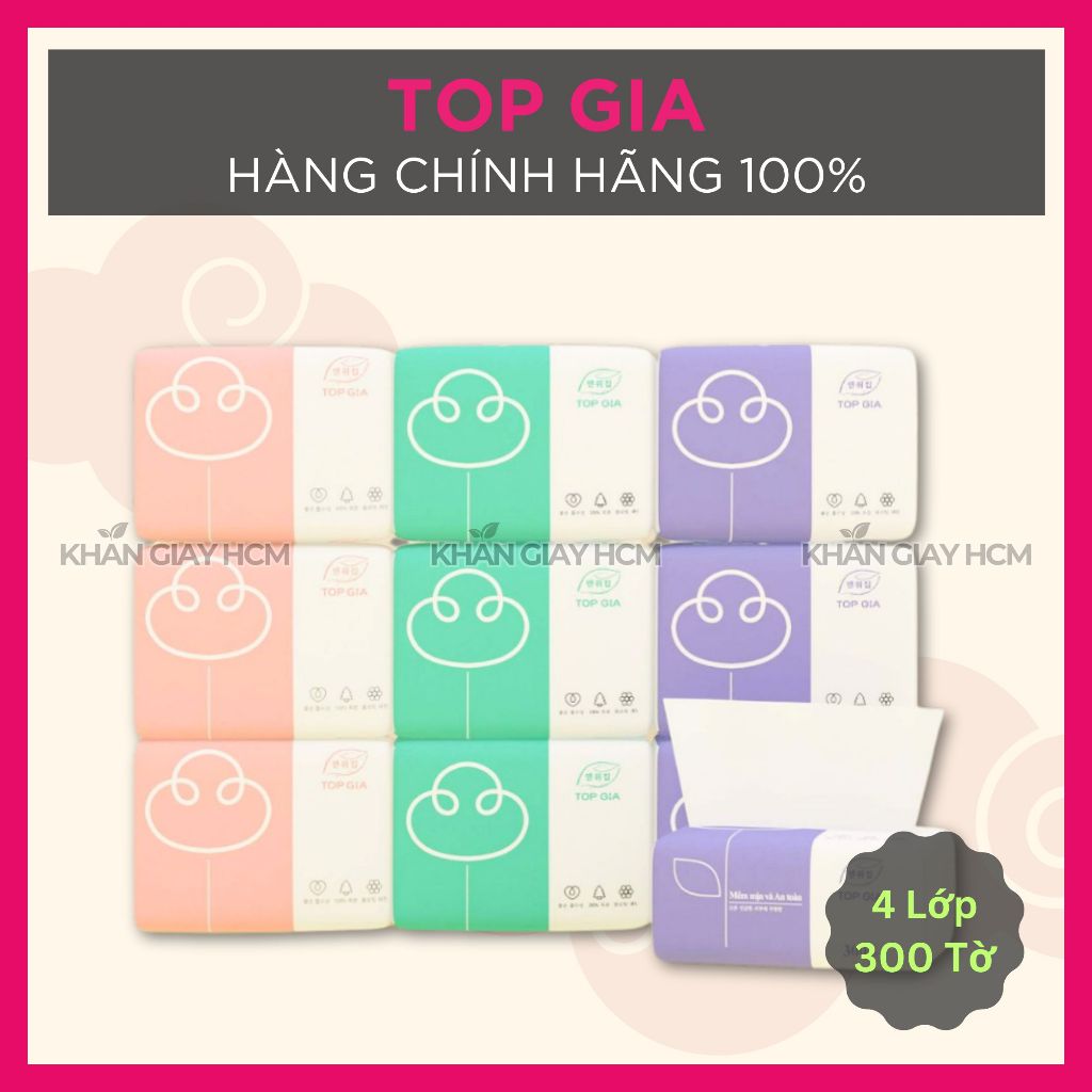 HOẢ TỐC THÙNG 30 GÓI KHĂN GIẤY ĂN, GIẤY RÚT TOP GIA 3 MÀU 300 TỜ - 4 LỚP