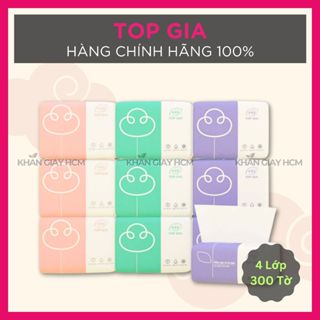 HOẢ TỐC THÙNG 30 GÓI KHĂN GIẤY ĂN, GIẤY RÚT TOP GIA 3 MÀU 300 TỜ - 4 LỚP