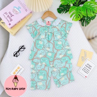Bộ tole/lanh/tôn tay ngắn quần dài bé gái, bộ tole dài bé gái, lanh dài bé gái kem baby shop