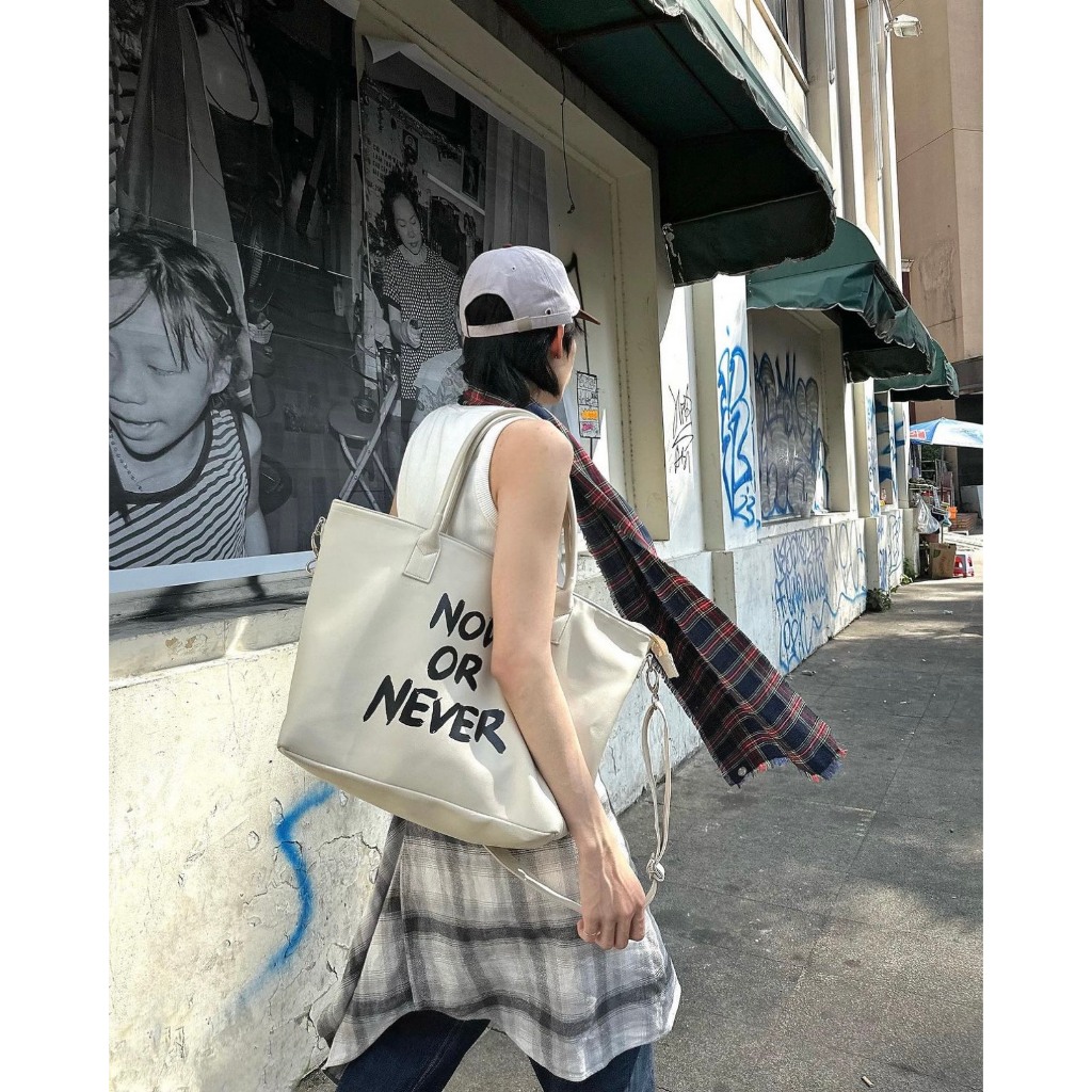 Túi Tote SPOILED cỡ lớn League NOW OR NEVER Da PU cao cấp / Kem