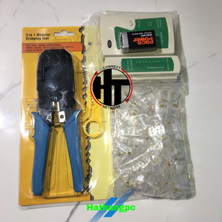 Combo kìm bấm mạng, hộp test, 50 hạt rj45 Cob
