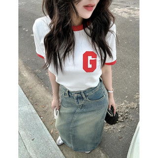 Áo phông nữ cổ viền in chữ G hot hit thời trang xuân hè 2024