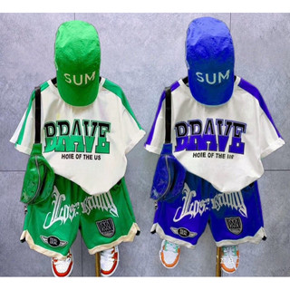 Quần áo bé trai, set 3ct: bộ quần áo cộc tay chất cotton họa tiết BRAVE TẶNG MŨ cho bé 10-32kg
