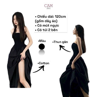 Đầm maxi 2 dây sợi bún có mút ngực