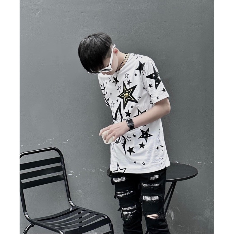 Áo Thun DG Họa Tiết Ngôi Sao , Áo Phông Tay Lỡ Form Rộng Unisex Nam Nữ