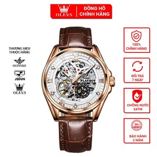 Đồng hồ nam lộ cơ PLAYBOY automatic phong cách thể thao trẻ trung hiện đại,Đồng hồ dây da đeo tay cao cấp size 42mm