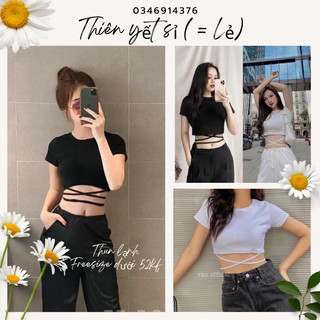 Áo kiểu cột eo tay ngắn đen sexy cá tính cool girl