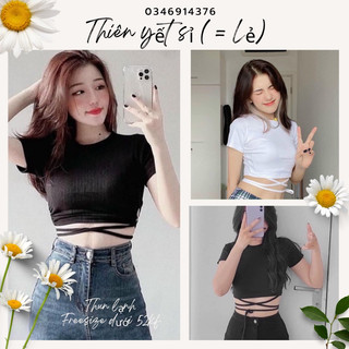 Áo croptop cột eo tay ngắn sexy nữ hình thật