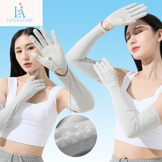 Găng Tay Chống Nắng Dài Tay, Chất Vải Lụa Lạnh Thoáng Mát Bảo Vệ Cánh Tay Đi Xe Cho Nữ