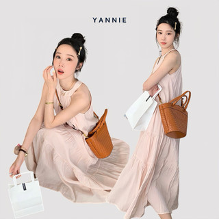 Váy đầm cổ yếm hồng dáng dài maxi đi biển Yannie