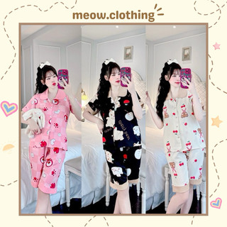 Đồ Bộ Mặc Nhà Pijama Tay Ngắn Quần Lửng Chất Liệu Mango Mềm Mịn Mát - Meow Clothing