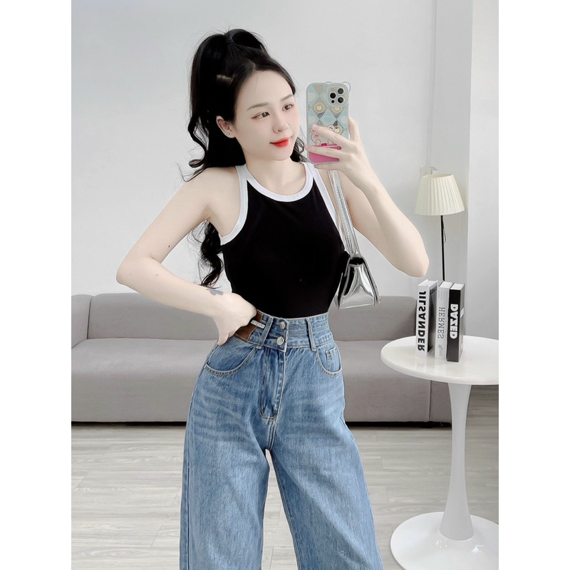 Áo ba lỗ zip form ôm nữ viền dáng dài giá rẻ dành cho nữ
