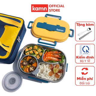 Hộp cơm giữ nhiệt văn phòng Yummy Kamn inox 304 - 1500ml, 4 ngăn chống tràn, 4 màu hiện đại