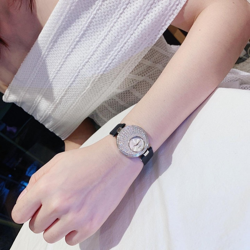 Đồng Hồ Nữ RIVERO R1902  Pin -Dây Da Xanh Chính Hãng mặt đính full đá gắn chấu siz 33mm