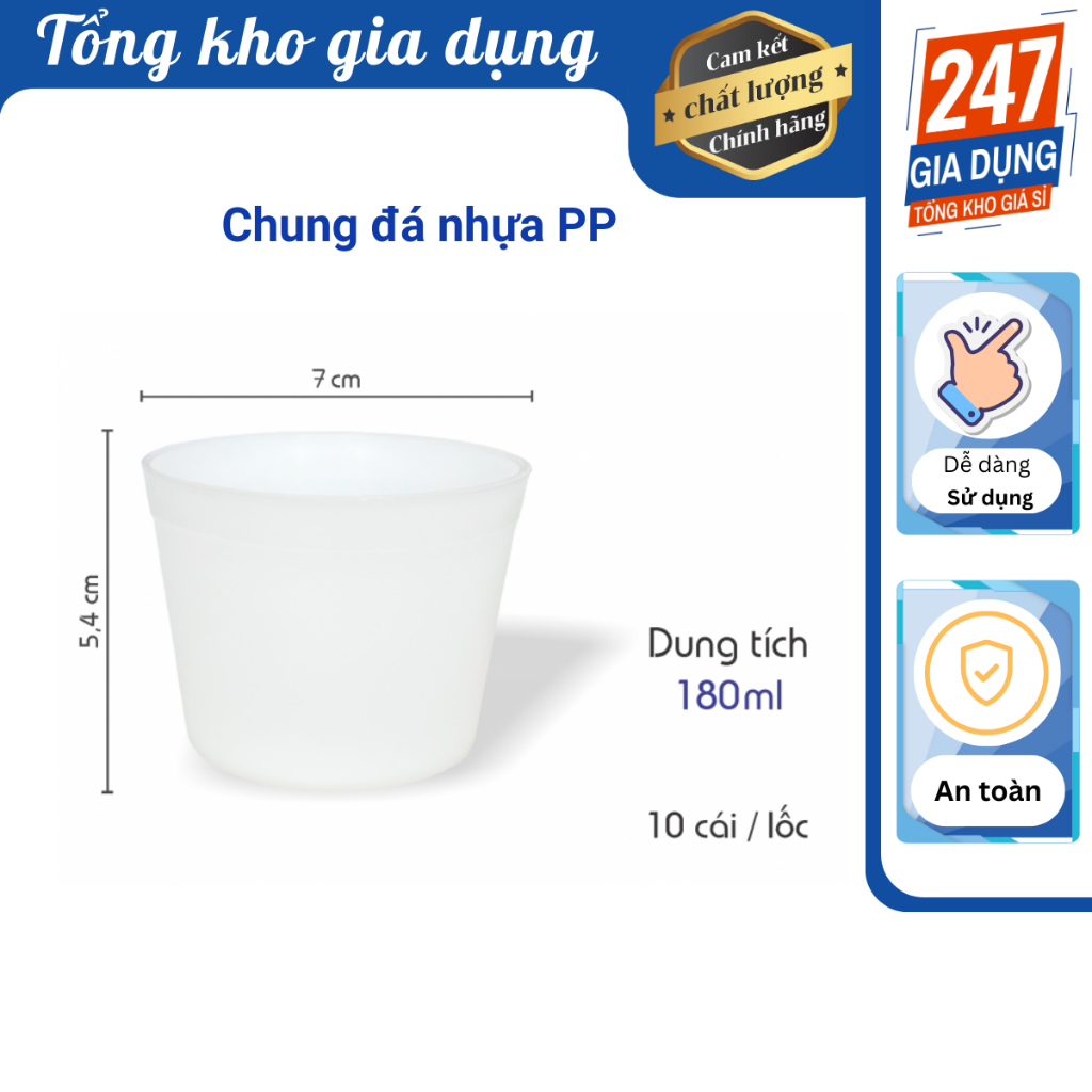 Bộ 10 ly làm đá nhựa PP cao cấp, chung đá nhựa HPL 02 180ml