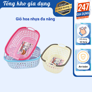 Giỏ nhựa chữ nhật có quoai xách, giỏ hoa 3377