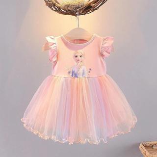 Váy đầm elsa công chúa cho bé siêu xinh màu sắc cầu vồng cộc tay mùa hè cotton co giãn