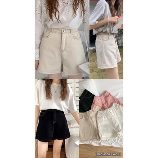 Quần Short Jean QC trơn viền chỉ basic cạp chun sau