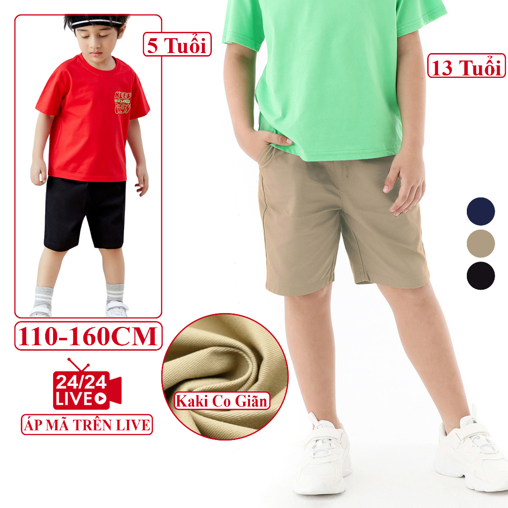 Quần Short Đùi Kaki Trẻ Em Cho Bé Trai KooKoo Cạp Chun Vải Cotton Mềm, Quần Đùi Sooc Học Sinh Kaki Bé Trai Đi Học