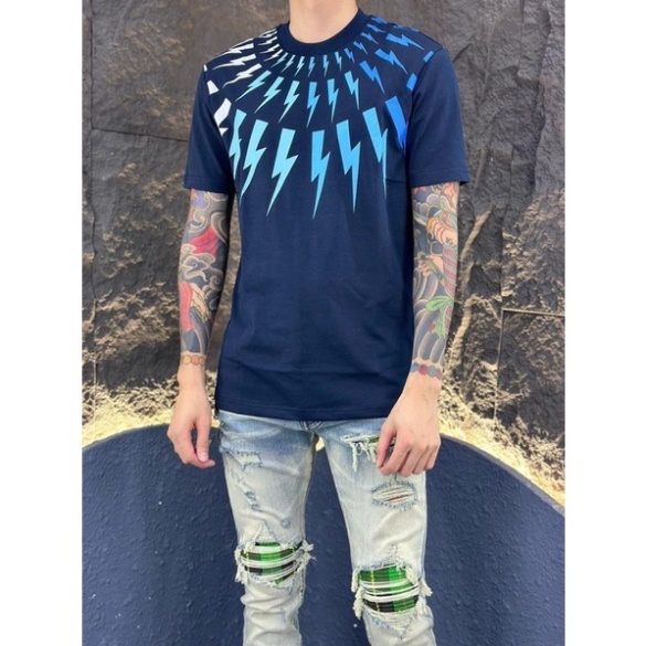 Áo Phông Cộc Tay In Hình Tia Sét - Áo Thun Cotton Mát Thấm Hút Mồ Hôi Hàng Đẹp 2023