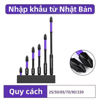  Bộ Đầu Tua Vít Hợp Kim Thép PH2 Từ Tính Mạnh Bộ 6 đầu mũi kích thước  25 50 65 70 90 150 và Hộp 10 mũi vít 65mm 
