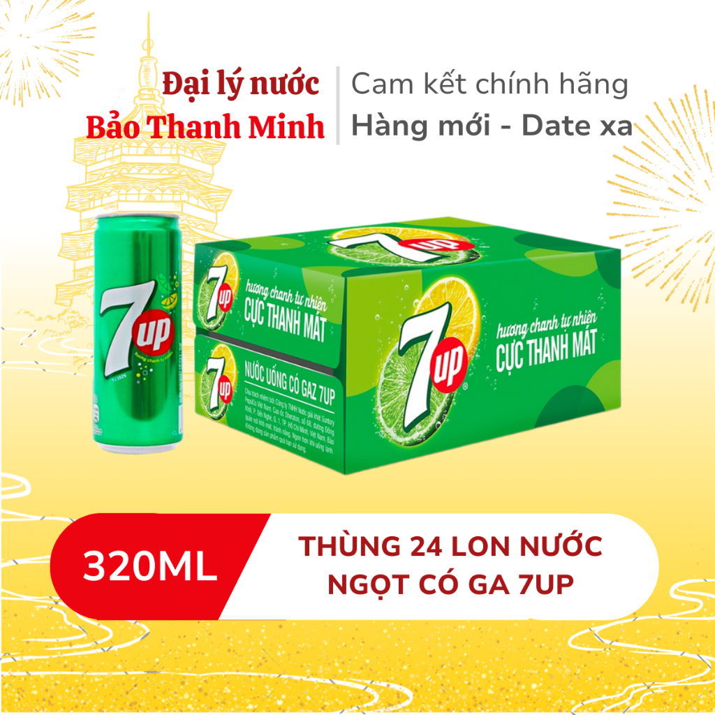   HỎA TỐC  Nước ngọt 7UP lon 320ml  Thùng 24 lon   Date xa  