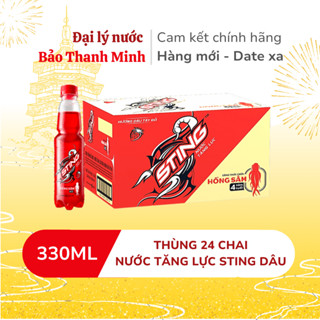   HOẢ TỐC  Nước tăng lực Sting Dâu chai nhựa 330ml  Thùng 24 chai   Date xa  