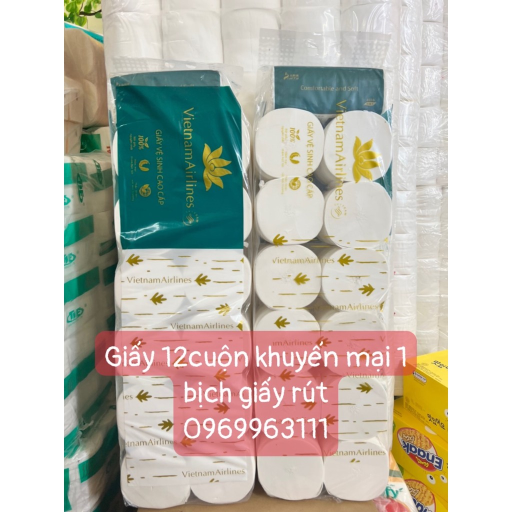 giấy vệ sinh cao cấp tặng 1 gói giấy ăn khổ to Bịch 12 cuộn 1,4kg