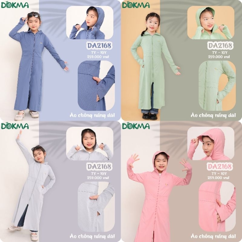 Áo chống nắng dáng dài Dokma 6-10Y, S, M, L (25-55kg)