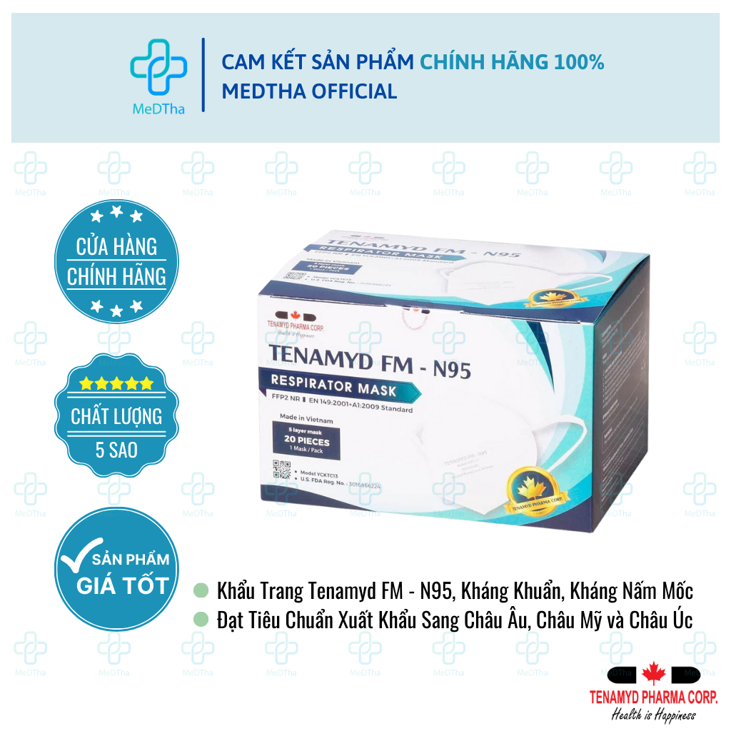  Khẩu Trang Tenamyd FM N95 - Khẩu Trang 5 Lớp Kháng Khuẩn Chứng Khận FDA Ngăn Ngừa Bụi Vi Khuẩn 