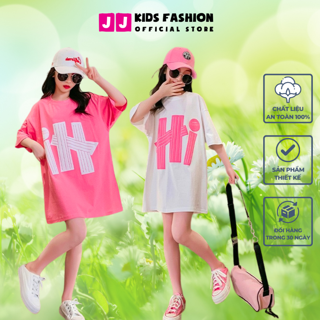 Đầm thời trang bé gái, Đầm cotton xốp thêu chữ HI size đại 30-50kg, thời trang XUÂN HÈ - 2023 | JJ Kids Fashion